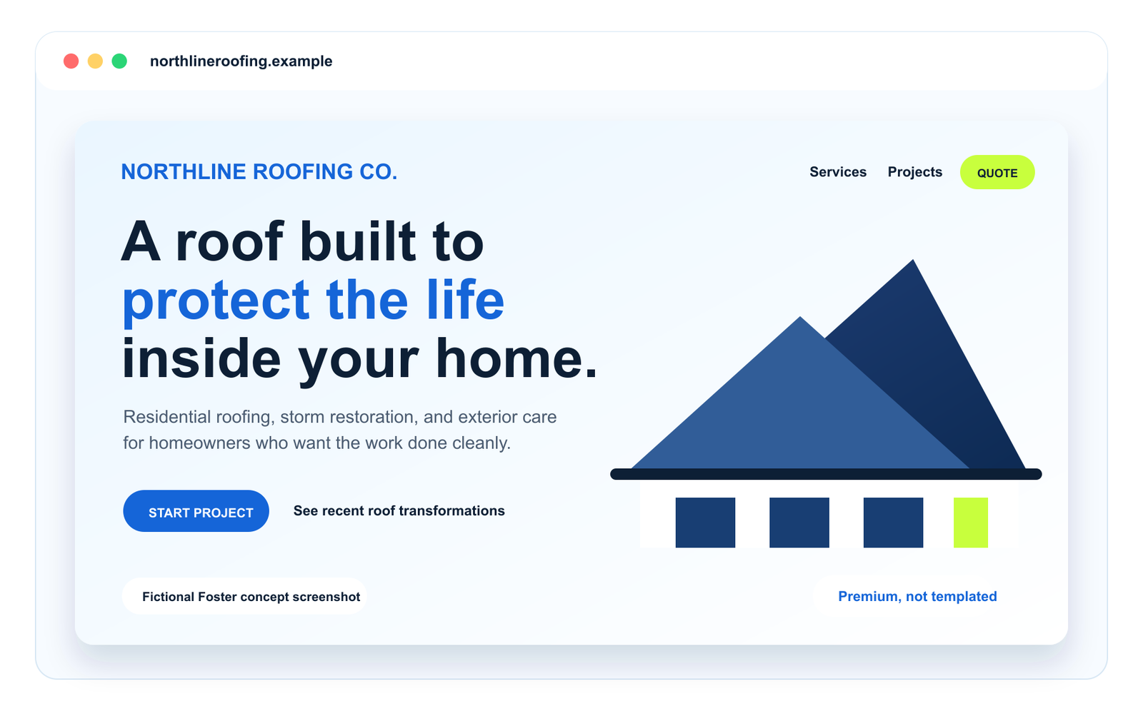 Large fictional Northline Roofing Co website concept screenshot